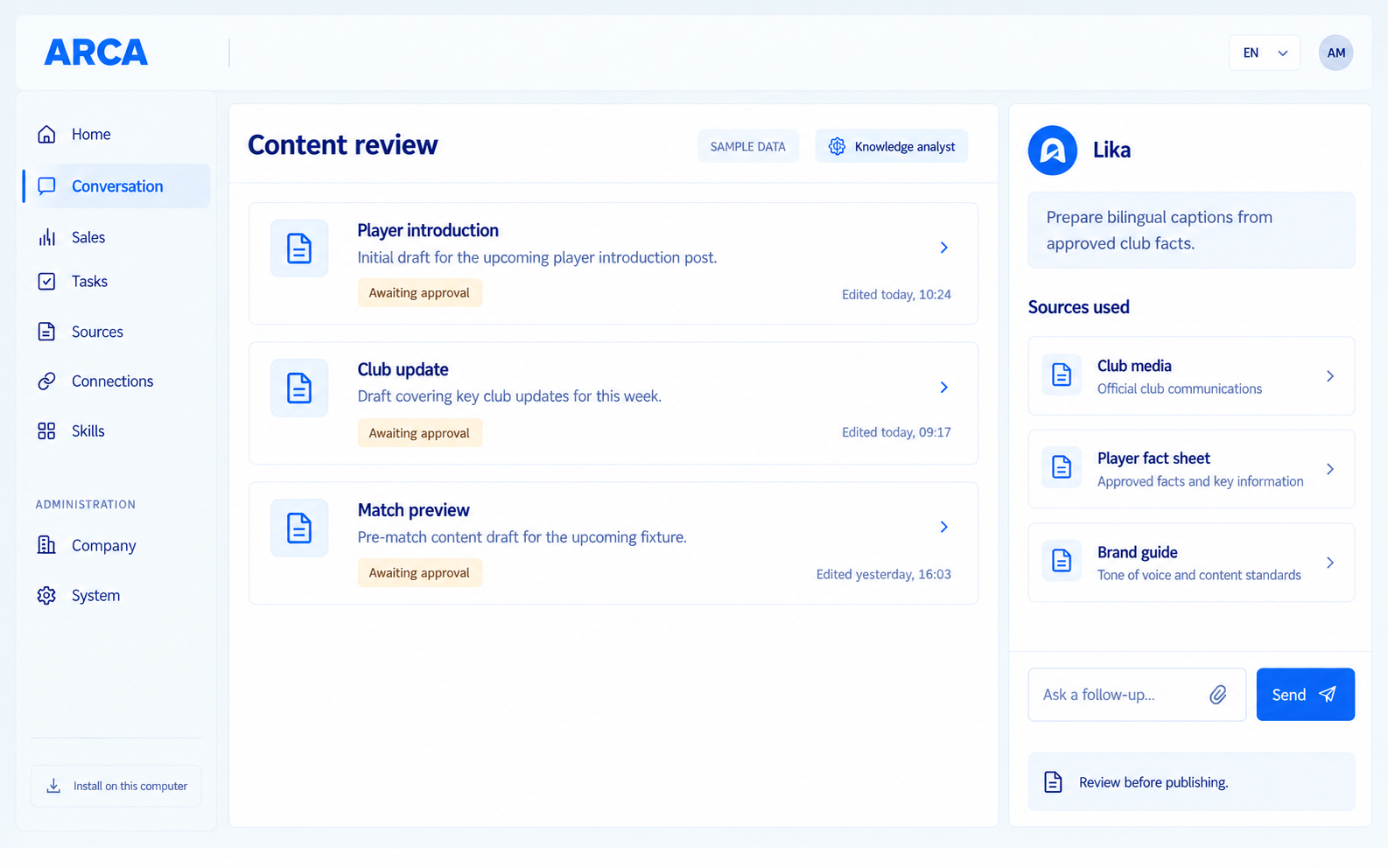 Content review with Lika, concept interface